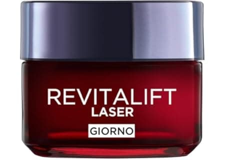 L'Oréal Paris Crema Viso Giorno Revitalift Laser, Per Tutti i Tipi di Pelle, Azione Antirughe e Anti-Età, Pelle più Soda e Tonica, Con…