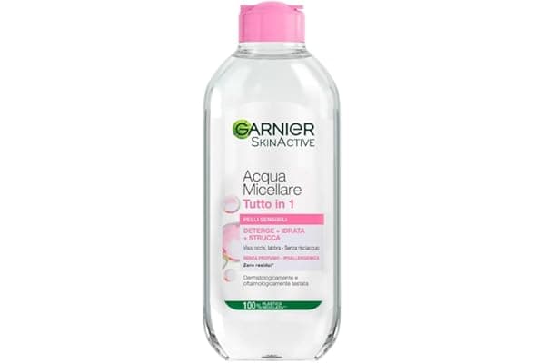 Garnier SkinActive Acqua Micellare Tutto in 1, Per Pelli Sensibili, 100% del Trucco Rimosso, Pelle Detersa e Idratata per 12H, Senza Residui e Senza Risciacquo, Con Micelle e Glicerina, 400 ml