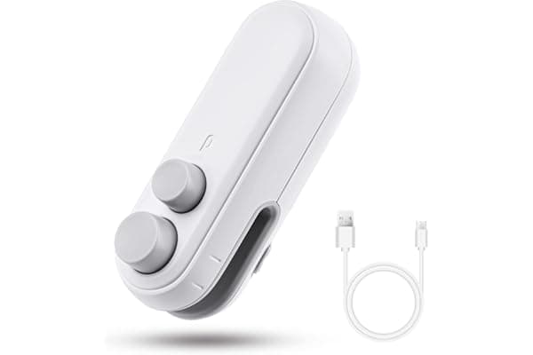 Vicloon Mini Sigillatore, 2 in 1 Sigillatore Termico per Sigilla Sacchetti con Taglierina Incorporata, Sigillatrice e Taglierina Portatile, Mini Sigillatore Termico Ricarica USB, Bianco