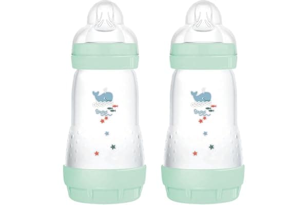 MAM Biberon Easy Start 260 ml (Set da 2), Kit da 2 biberon anticolica per allattamento misto, Riduce le bolle d'aria e il rischio di coliche, Accessori neonati 2+ mesi con tettarella misura 2, Azzurro