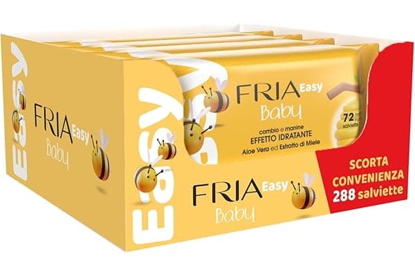 Fria Easy Baby Salviette per Cambio Pannolino, con Aloe Vera ed Estratto di Miele ad Effetto Idratante sulla Pelle, Dermatologicamente Testate, Confezione da 288 Salviette