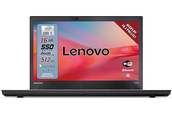 Lenovo, Pc portatile Intel Core i5 Pronto All'Uso con Pacchetto libre office, Notebook Con Display HD da 14", Ram 16Gb, SSD 512Gb, Garanzia Italiana (Ricondizionato)