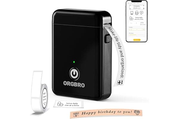 ORGBRO X1 Etichettatrice Termica Portatile Bluetooth - Mini Stampante per Etichette Adesive Senza Inchiostro/Cartucce con 1 Rotolo Incluso, Compatibile con iOS/Android per Casa, Ufficio (Nero)
