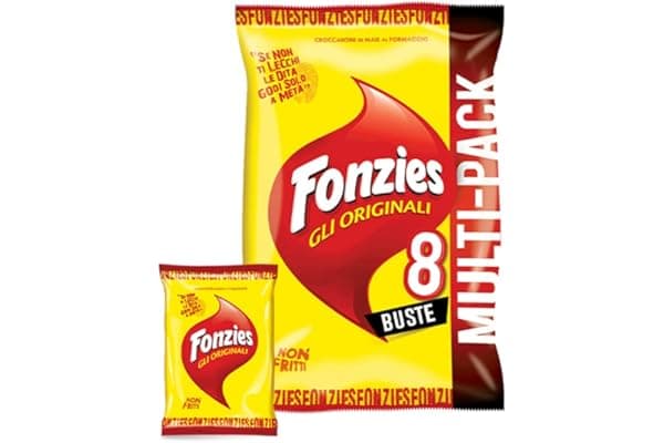 Fonzies Gli Originali, Croccantini di Mais al Formaggio, Cotti al Forno, 188g (multipack 8 bustine da 23,5g)