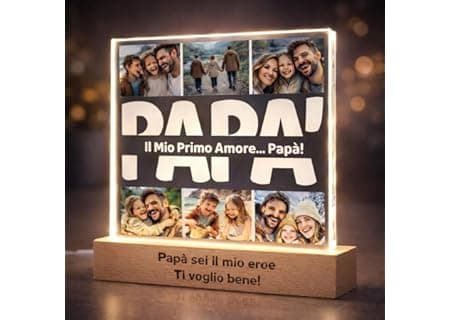 SBUGATTA Regalo Festa del Papà – Lampada Personalizzata con Foto e Dedica, Luce LED 3D, Idea Regalo Papà per Compleanno e Natale,…