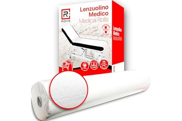 R MOVE 6 Rotoli carta LETTINO massaggio 60 metri, lenzuolino medico per lettino 60cm altezza, 2 veli pura cellulosa, lenzuolini per estetista, rotoli medici, rotolo lettino estetista (6)