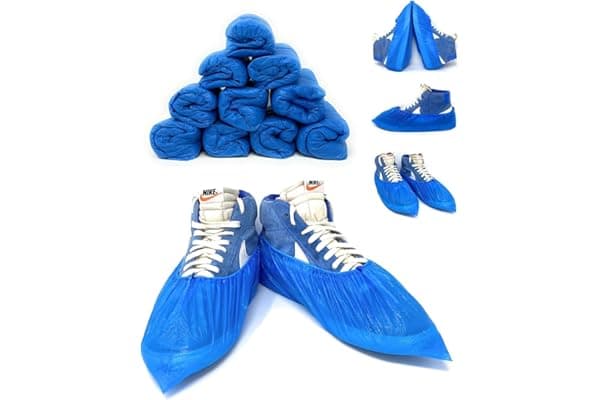 AQASKIN - 100 Copriscarpe Monouso Resistenti 3,2g - Calzari Usa e Getta in CPE - DPI Dispositivi di Protezione Individuale - Pulizia per la Casa - Giardinaggio - Colore BLU