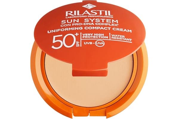 Rilastil Sun System - Base compatta con Spf 50+, corregge le imperfezioni e unifica il tono, resistente all'acqua, tono beige, 10 grammi