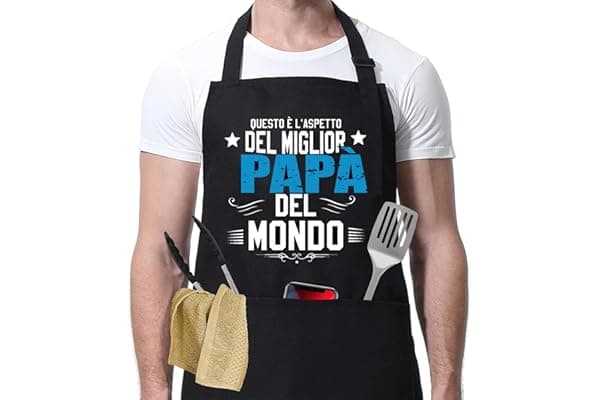 HEYOMI Regalo Feste del Papà, Grembiule da Barbecue Uomo Divertente Grembiule da Cucina con 3 Tasche Impermeabile, Regolabile - Regalo Papà, Cuochi e Appassionati di BBQ
