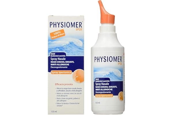 Physiomer Iper Siero di Mare Spray Nasale Ipertonico Decongestionante Adatto per Adulti e Bambini che Libera la Congestione del Naso - 135 ml