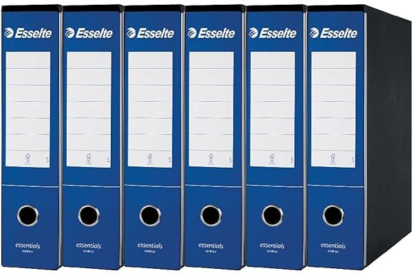 Esselte ESSENTIALS G75 Registratore con Custodia, con Meccanismo a Leva, in Formato Protocollo con Dorso da 8 cm, Blu, Conf.da 6 pezzi, 390775050