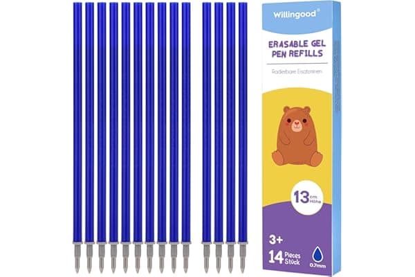 Willingood Refill per Penna Gel Cancellabile,compatibili con Legami,14 Pezzi,Blu, Altezza 13 cm, Inchiostro Termosensibile, Punta 0,7 mm, Particolarmente adatto per la scuola e la vita quotidiana