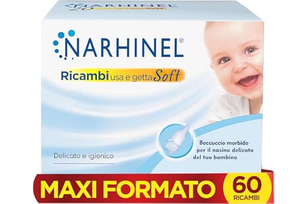 Narhinel MAXI FORMATO 60 Ricambi Morbidi per Aspiratore Nasale Neonati e Bambini con Filtro Igienico Assorbente per Trattenere il Muco, Pacco da 60 Ricambi Monouso