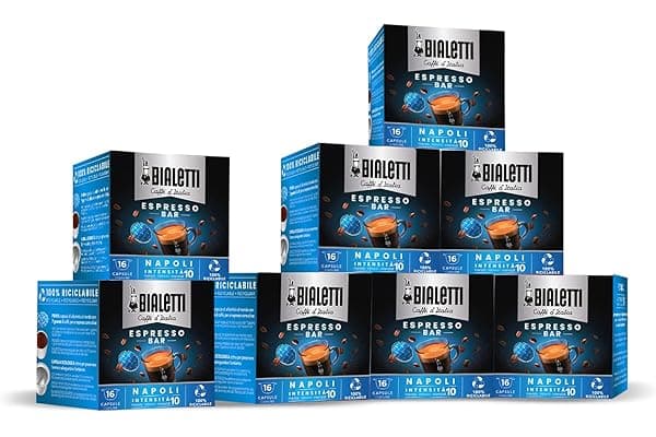 Bialetti Caffè D'Italia, Multipack 128 Capsule, 8 Box Da 16 Capsule, Napoli, Intensità 10, Compatibili con Macchine Bialetti sistema chiuso, 100% Alluminio