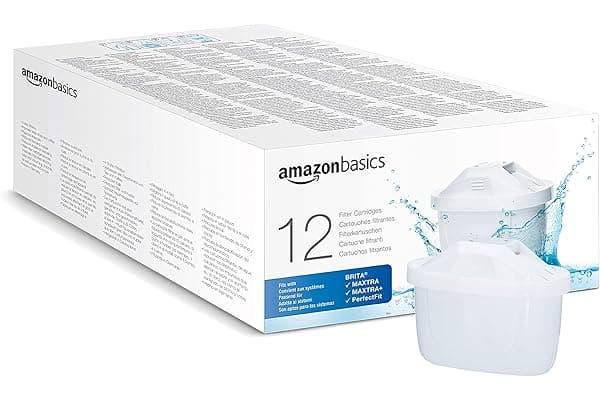 Amazon Basics Filtri per acqua, confezione da 12, adatto e compatibile con tutte le caraffe BRITA, incluse le caraffe PerfectFit e Amazon Basic