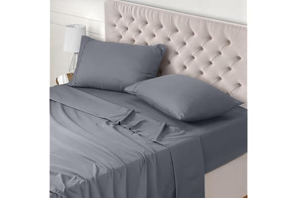 Utopia Bedding - Set Lenzuola Letto Matrimoniali 4 Pezzi 180x200 cm - Spazzolata Poliestre di Microfibra - Oeko-Tex Certificato - Lenzuolo con Angoli, Lenzuolo Piatto e 2 Federe 50x75, Grigio