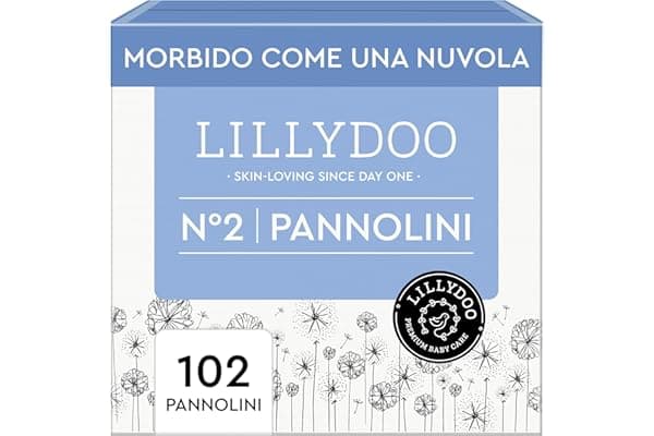 Pannolini LILLYDOO delicati sulla pelle - taglia 2 (4+ kg), pacco scorta (102 unità), protezione contro le fuoriuscite, morbidi, senza profumi & lozioni e dermatologicamente testati