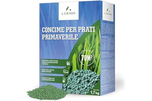 LERAVA Concime Prato Primavera (70m²) - Fertilizzante per Prato Verde e Rigoglioso - Concime Azotato Antimuschio a Lenta Cessione - Rigenerazione e Nutrizione del Tappeto Erboso per Tutta la Stagione