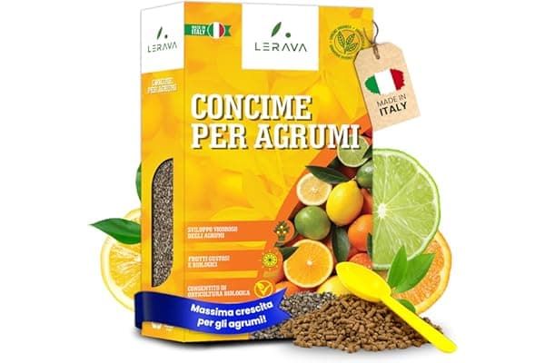 LERAVA Concime Agrumi Bio (800g) - Fertilizzante organico per agrumi vigorosi e saporiti - Con tappo dosatore - Ideale per limoni in vaso o in terra - 100% Made in Italy