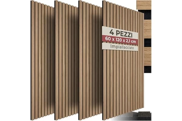 tectake® Set di 4 Pannelli Acustici Effetto Legno, Pannelli Fonoassorbenti Decorativi per Pareti, Pannelli Fonoassorbenti Soffitto, Pannelli Murali, Design Moderno - Rovere Chiaro