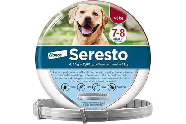 Elanco Seresto Collare antiparassitario, Per cani oltre 8 kg, Elimina pulci, zecche, pidocchi e protegge dal rischio di trasmissione della leishmaniosi fino a 8 mesi, 1 collare