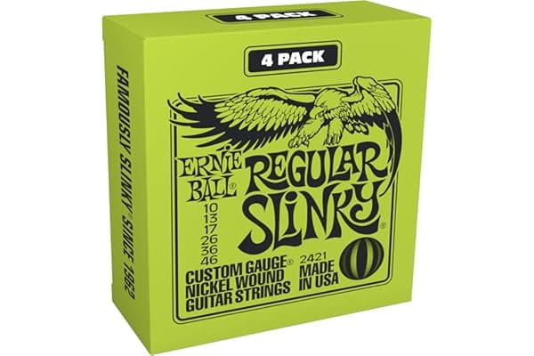 Ernie Ball, Regular Slinky Nickel Wound, Corde per chitarra elettrica, confezione da 4, diametro 10-46