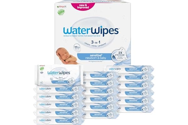WaterWipes Sensitive+ Newborn & Baby Wipes, Salviettine per Neonati e Bambini, 720 Pezzi (12 Confezioni), Deterge, Cura, Protegge, 99,9% Acqua, Senza Profumo
