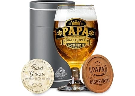CROWNLY CRYSTAL® Idee Regalo Papà Bicchiere Birra Personalizzato Compleanno Originale Festa Del Papà Regalo Padre Per Lui