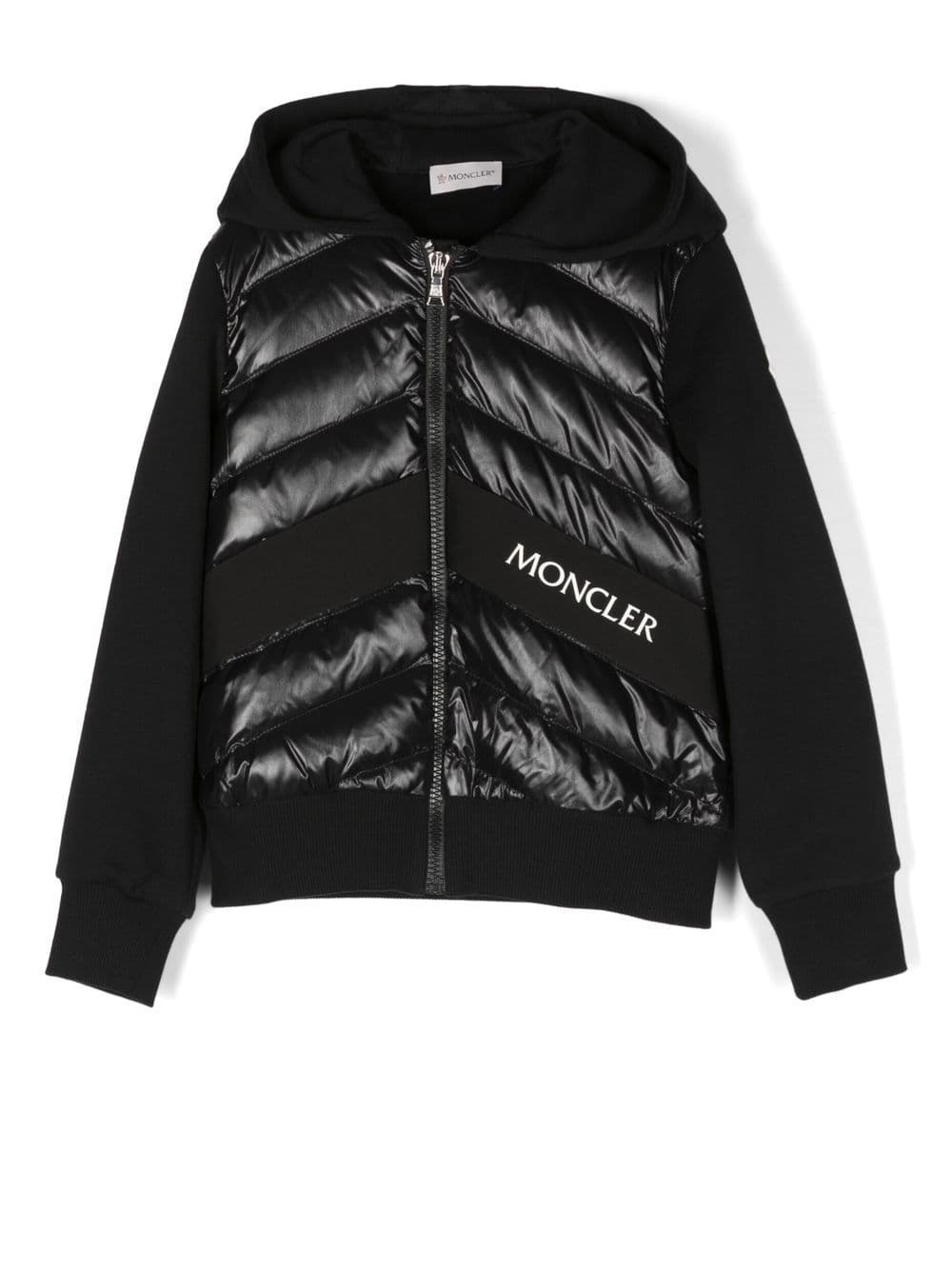 Felpa bambino imbottita con cappuccio colore nero con scritta logo